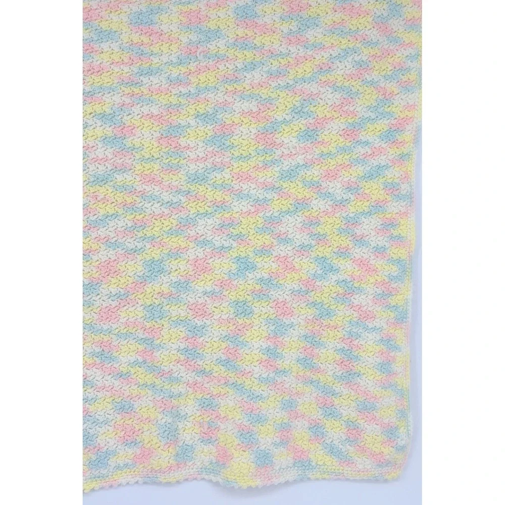 Vintage Pastel Hand Crocheted Soft Knit Baby Blanket Throw Handmade